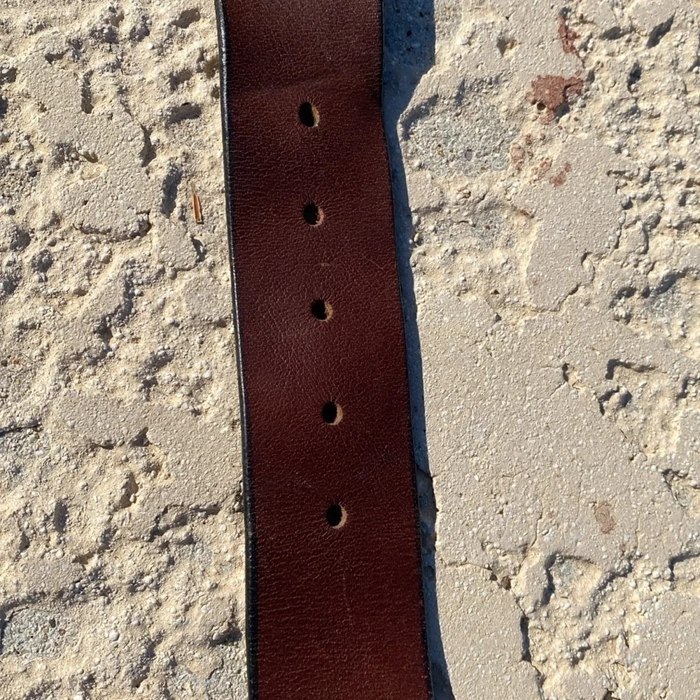 Aeropostale woven leather belt brown with basket weave & antiqued brass buckle